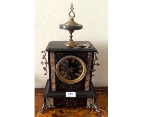 Black marble mantle clock with gilt mounts