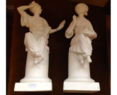A pair of Royal Worcester "blanc de chine" figures La Fleur and Le Miroir in the Chinese manner 30cm high