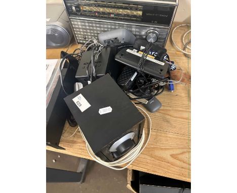 Mixed Lot: Bedside clock radio, radio, router box, portable phones etc