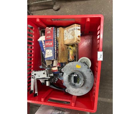 Box of various projector accessories