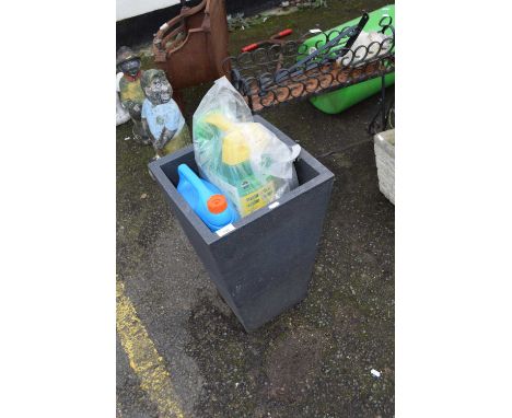 Mixed Lot: Plastic planter together with mixed used bottles, weed sprayer, Evergrow Complete lawn treatment etc