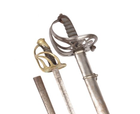A 19th century British officers sword and scabbard with a fish skin grip, the blade by Landon Morland 83cm in length together