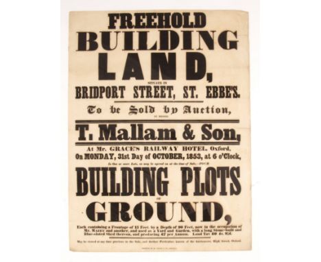 A. T. Mallam &amp; Son vintage auction poster for Monday 31st October 1853, unframed, 51 x 38cm