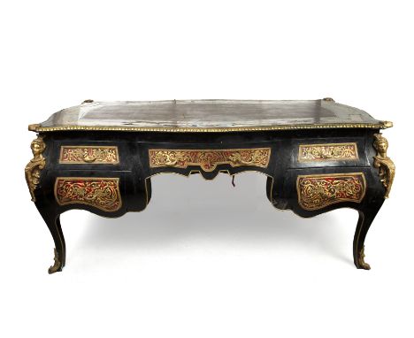 A large Napoleon III style Boulle work bureau plat with brass inlay and gilt metal mounts 200cm wide x 110cm deep 91cm highTh
