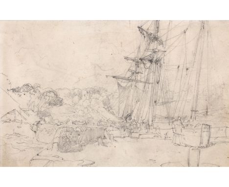 Attributed to Samuel Bough (1822-1878) Harbour scene, pencil sketch 15cm x 23cm and another by the same hand 12cm x 15cm both
