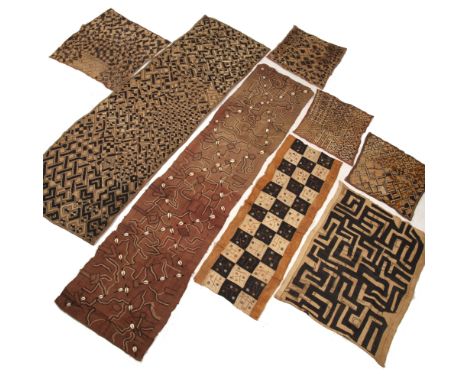 A collection of early to mid 20th century Kuba raffia cloth textiles (15)