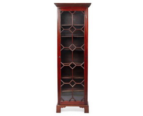 A George III style mahogany tall narrow bookcase with single astral glazed door 62cm wide 27cm deep 208cm high