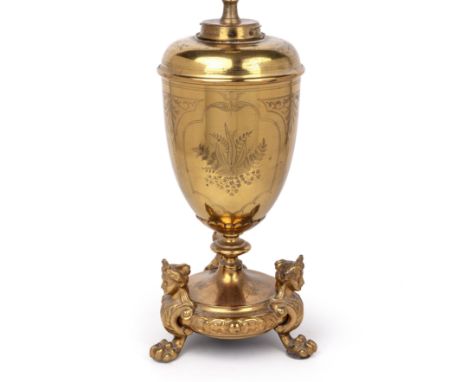 A 19th century gilt metal oil lamp of urn form, converted to electricity, 35cm high excluding fittingNeeds rewiring
