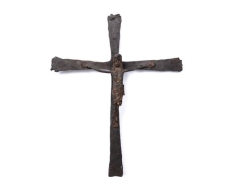 An early antique iron Corpus Christi crucifix possibly Rhenish 42cm wide 52cm high Provenance: Alan Winston (1930-2021) primi