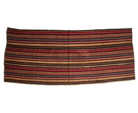 A Persian tribal ‘jajim’ of striped design, circa 1900 180cm x 75cm  Light fraying/losses to one long edge and corner, one sm