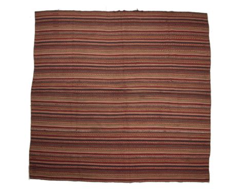 A southwest Persian Qashqai tribal ‘jajim’ with fine banded design, early 20th century 195cm x 193cm