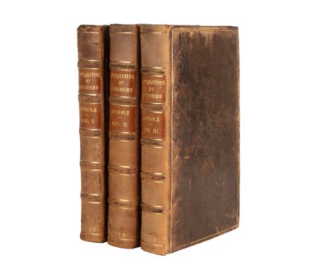 ASHMOLE (ELIAS) The Antiquities of Berkshire 3 vols. E. Curll, Fleet Street, London 1719 with folding map of Berkshire with v