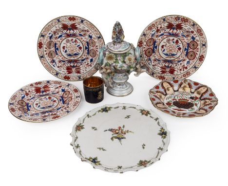 A group of China to include an Italian Maiolica platter with floral decoration Nove di Bassano circa 1775, four 19th century 