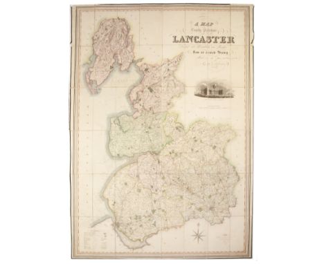 HENNET (G) Cartographer. A map of the County Palatine of Lancaster 1828/9 - A large scale coloured map laid on linen 1600 x 1