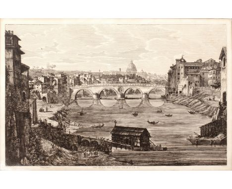 Luigi Rossini, “Veduta dell’Antico Ponte Janiculense Ristaurato da Sisto IV”, engraving 36 x 54; E Walker, after C. Bossoli, 