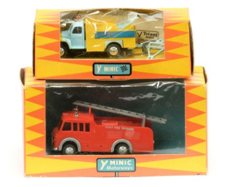 Triang Minic Motorway Road vehicles comprising M1550 Fire Engine complete with ladder and flashing light, M1565 Breakdown Lor