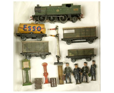 Hornby Dublo 3-rail pre-war Loco and Rolling Stock comprising 0-6-2 GWR green Tank Loco No.6699 fatigue to driving wheels and