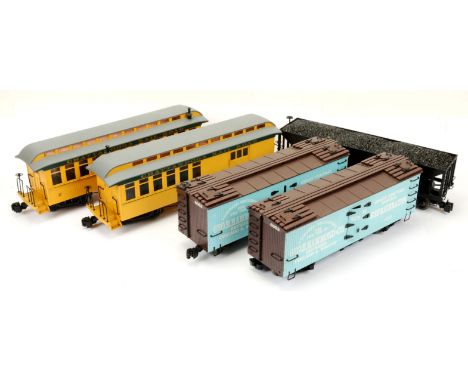 Bachmann G Gauge group of unboxed American Outline Passenger and Freight Cars consisting of Chattanooga Railroad Oldtime styl