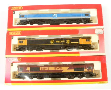 Hornby (China) Co-Co Diesel Locos comprising R2650 Medite black and yellow livery Class 66 No.66709 "Joseph Arnold Davies", R
