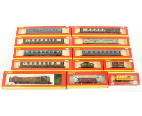 Hornby (China) Passenger and Goods Rolling Stock comprising 3 x brown and cream Superdetail Pullman Cars with lights and spru