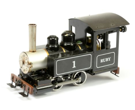 Accucraft Trains Gauge 1 set to 45mm 0-4-0 "Ruby" Locomotive No.1 in black and silver, gas fired. Has been fired on a number 