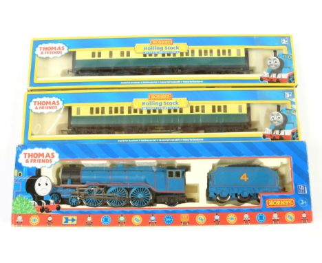 Hornby (China) Thomas &amp; Friends Loco and Rolling Stock comprising R383 4-6-2 Gordon the Blue Engine No.4, 2 x cream and g