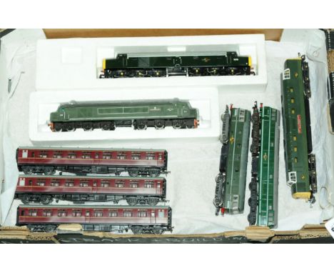 OO Gauge Engines and Rolling stock by various manufacturers comprising 5 Green Diesel Locomotives, Jouef class 40 1Co Co1, Ma