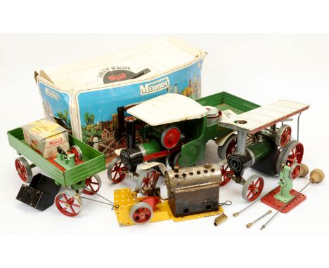 Mamod/Meccano mixed group of Steam items consisting of a Mamod Traction Engine with Trailer, has been fired on a number of oc