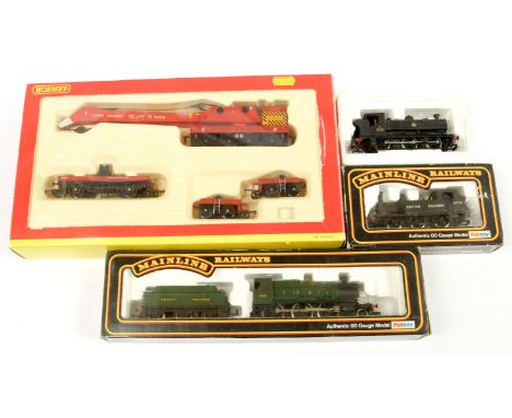OO Gauge Locos and Breakdown Crane comprising Mainline Railways 37090 2-6-0 GWR green 43X Mogul No.5322, 37055 0-6-0 BR black