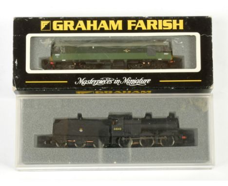 N Gauge Graham Farish (by Bachmann) Steam and Diesel Locos comprising 371-075 Bo-Bo BR two-tone green Class 25 Diesel No.D523
