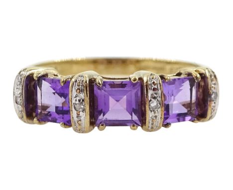 9ct gold amethyst and diamond dress ring, hallmarkedCondition Report:Approx 2.6gm, size O-P, max depth = 5.5mm, good conditio