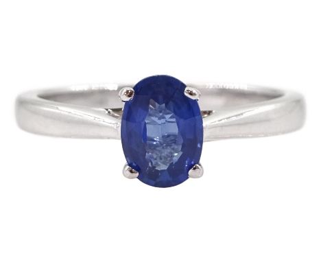 18ct white gold single stone oval sapphire ring, hallmarked, sapphire approx 0.80 caratCondition Report:Approx 2.8gm, size M-