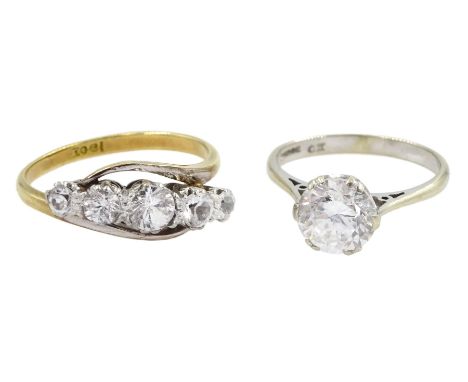 White gold clear paste stone ring, hallmarked and a graduating five stone ring, both 18ctCondition Report:Approx 5.25gm, whit