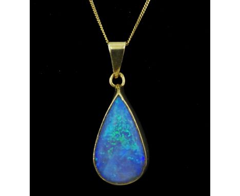 9ct gold pear shaped opal pendant, on 18ct gold necklace, stamped 750Condition Report:Pendant approx 1.9gm, length = 2.9cm, c