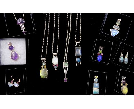 Collection of silver jewellery including necklaces, pendants and  earrings set with moonstone, amethyst and labradorite etcCo