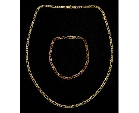 Gold Figaro link necklace and a rose gold link bracelet both hallmarked 9ctCondition Report:Approx 16.1gm, necklace length = 