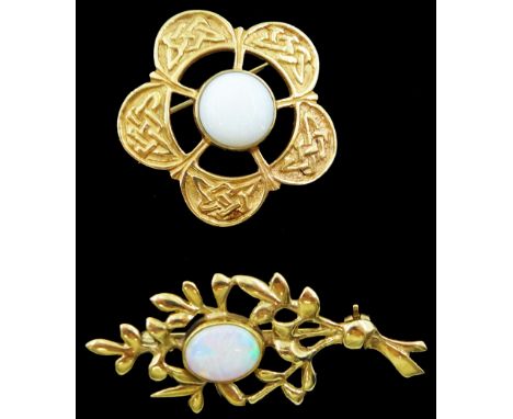 Two 9ct gold opal brooches, both hallmarkedCondition Report:Approx 9.2gm, max length = 43mm, pins also 9ct gold