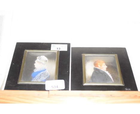 British School, 19th century, A pair of side profile portrait miniatures on bone, inscribed, somewhat indistinctly, on verso 
