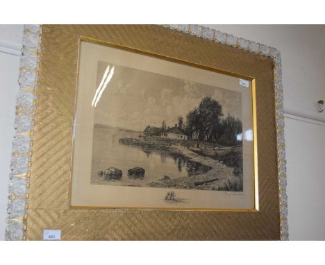 Benjamin Lander (Amercian,1842-1915), landscape etching on silk, signed in pencil lower right, 42x57cm, framed and glazed.