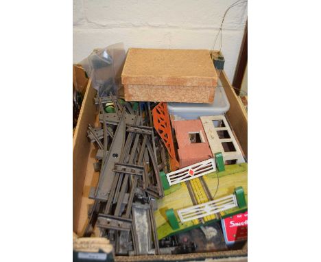 Box of various model railway track buildings, level crossing etc