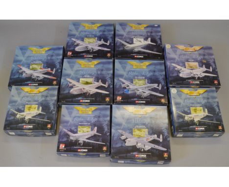 Ten boxed diecast model aircraft in 1:144  scale from the Corgi Aviation Archive from their 'Military' and 'Berlin Airlift' s