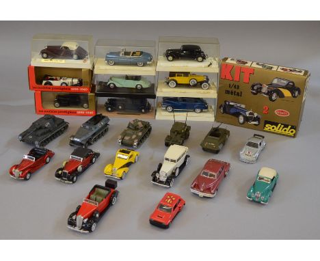 A quantity of Solido diecast model vehicles, some boxed, including a boxed set containing two 1:43 scale Bugatti metal car ki