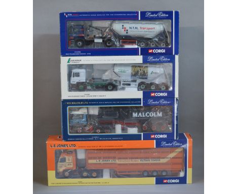 Four boxed Corgi 1:50 scale diecast model trucks, CC12424, CC12212, CC12009 Lafarge Cement and CC12006, with unattached bagge