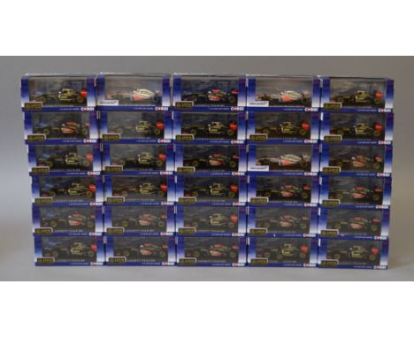 Thirty boxed Corgi Lotus F1 Team racing cars in 1:43 scale, some being duplicates. Overall models appear G+, although one of 