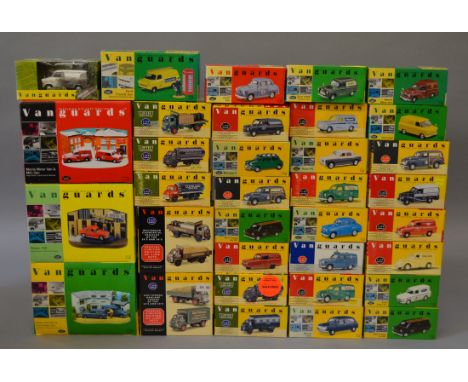 Thirty four boxed Vanguards diecast model vehicles in 1:43 and 1:64 scale including some model sets and three boxed Dioramas.