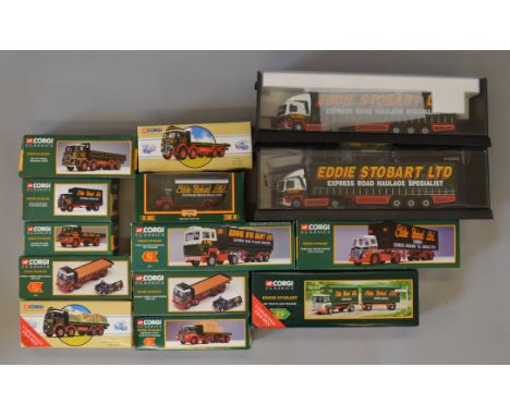 Fourteen boxed Corgi Classics diecast truck and van models in 'Eddie Stobart' livery including two 1:50 scale 'Modern Trucks'