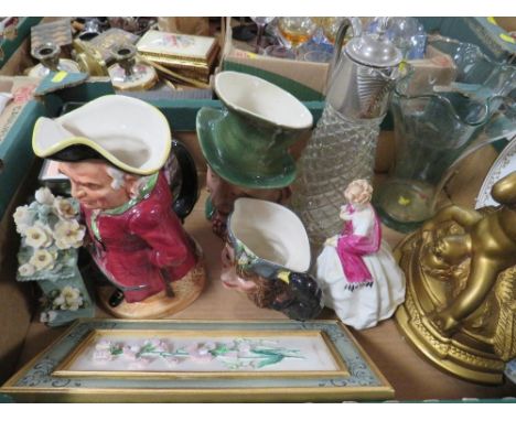 A tray of ceramics etc to include Royal Worcester figurine, character jug etc 