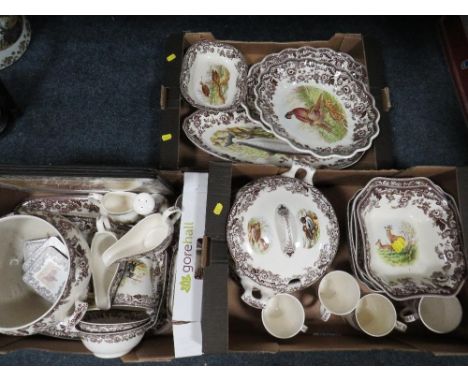 Three trays of assorted Spode Woodland dinner ware to include a lidded tureen etc. 