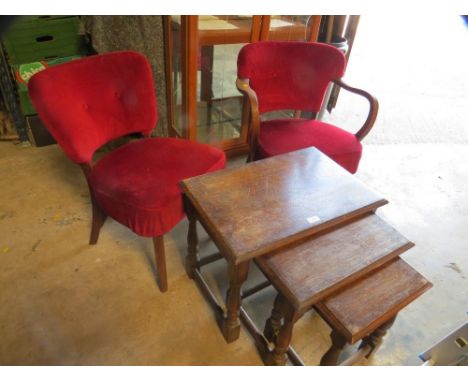 Two vintage chairs and a solid oak nest of three tables 