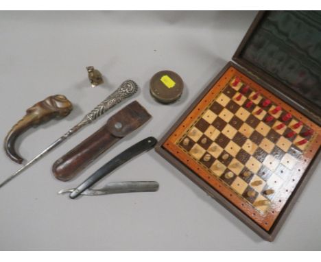 A quantity of collectables including horn walking stick handle 